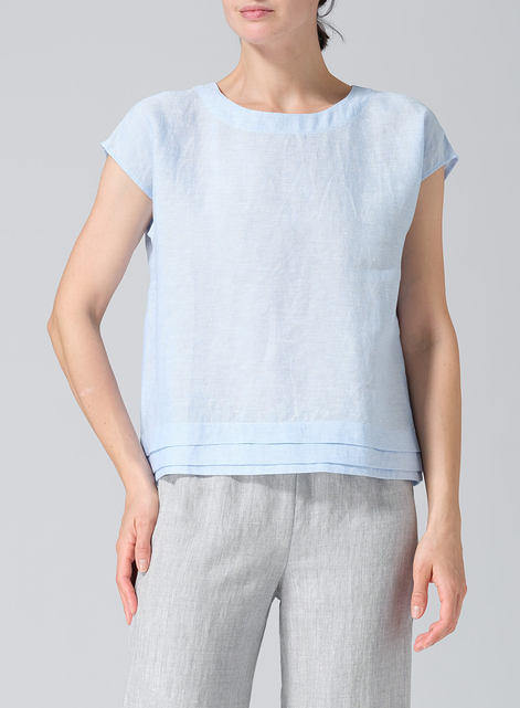 Linen Boxy Cap Sleeves Cropped Top