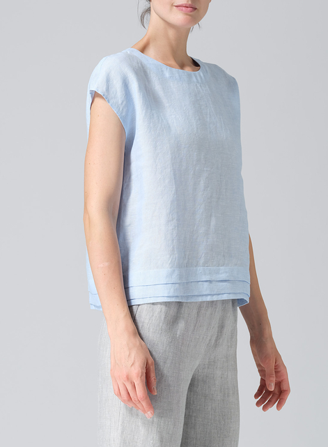 Linen Boxy Cap Sleeves Cropped Top