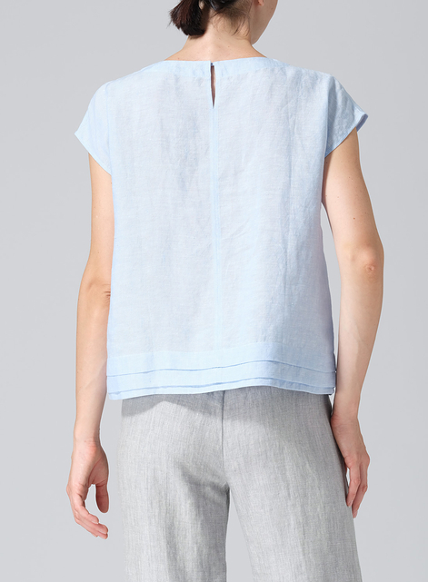 Linen Boxy Cap Sleeves Cropped Top