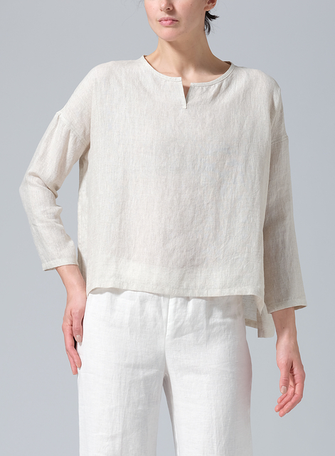 Linen V-neck Boxy Top