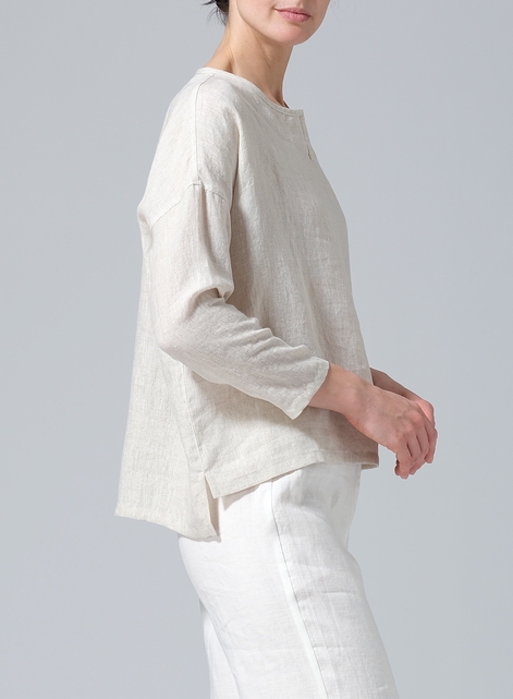Linen V-neck Boxy Top