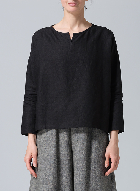 Linen V-neck Boxy Top