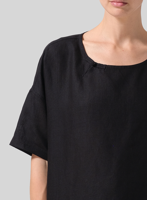 Linen Relaxed Handmade Knot Buttons Top