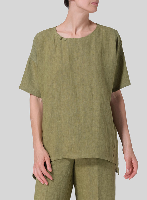 Linen Relaxed Handmade Knot Buttons Top