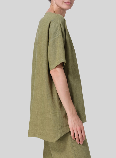 Linen Relaxed Handmade Knot Buttons Top