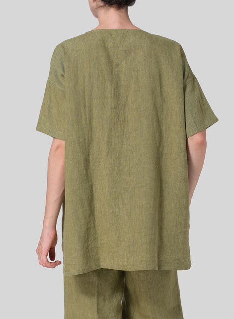Linen Relaxed Handmade Knot Buttons Top