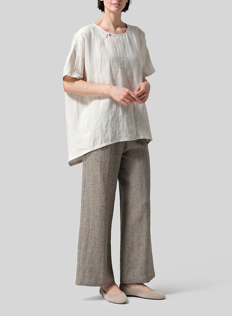 Linen Relaxed Handmade Knot Buttons Top