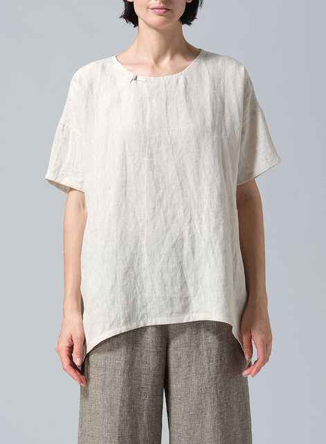 Linen Relaxed Handmade Knot Buttons Top