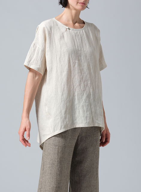 Linen Relaxed Handmade Knot Buttons Top
