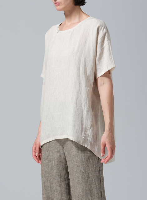 Linen Relaxed Handmade Knot Buttons Top
