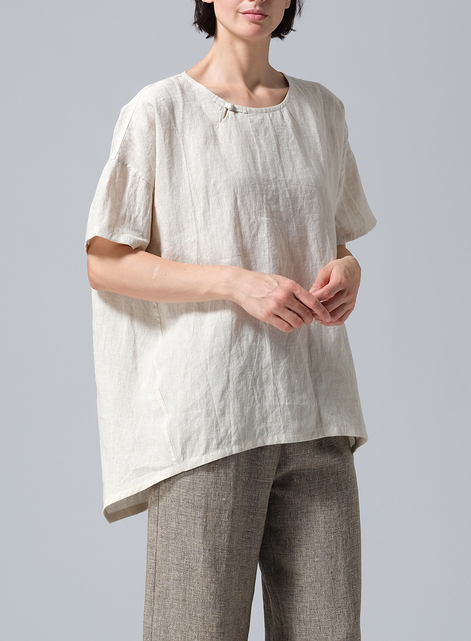 Linen Relaxed Handmade Knot Buttons Top