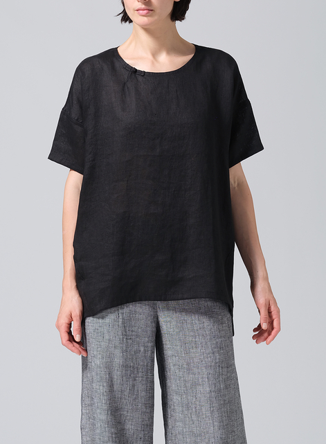 Linen Relaxed Handmade Knot Buttons Top