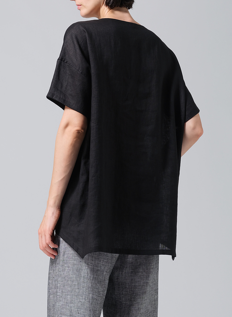 Linen Relaxed Handmade Knot Buttons Top