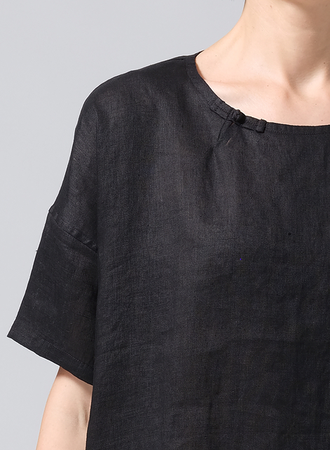 Linen Relaxed Handmade Knot Buttons Top