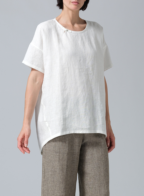 Linen Relaxed Handmade Knot Buttons Top