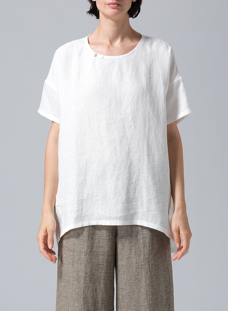 Linen Relaxed Handmade Knot Buttons Top