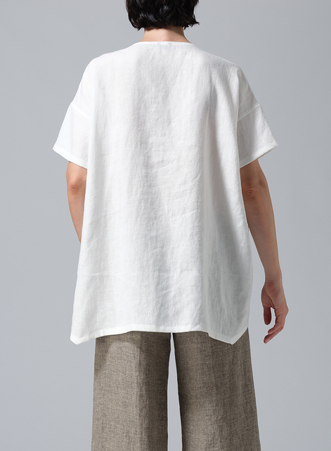 Linen Relaxed Handmade Knot Buttons Top