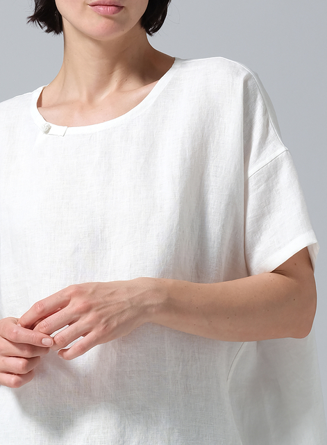 Linen Relaxed Handmade Knot Buttons Top