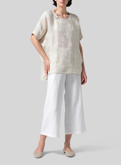 Jacquard Linen Relaxed Handmade Knot Buttons Top