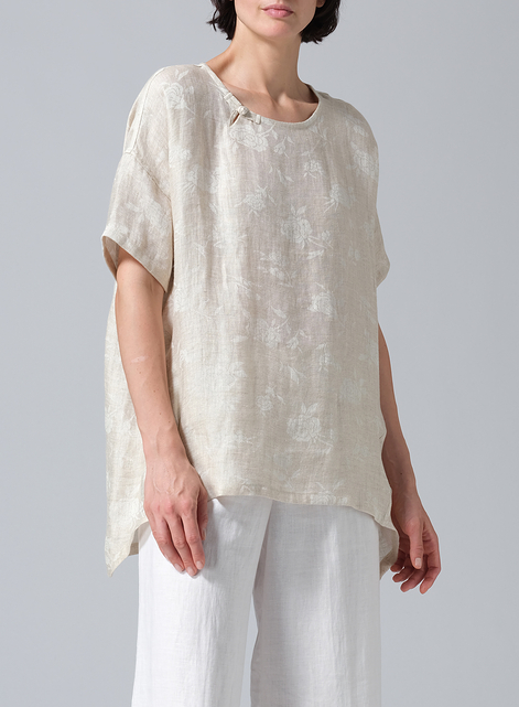 Jacquard Linen Relaxed Handmade Knot Buttons Top