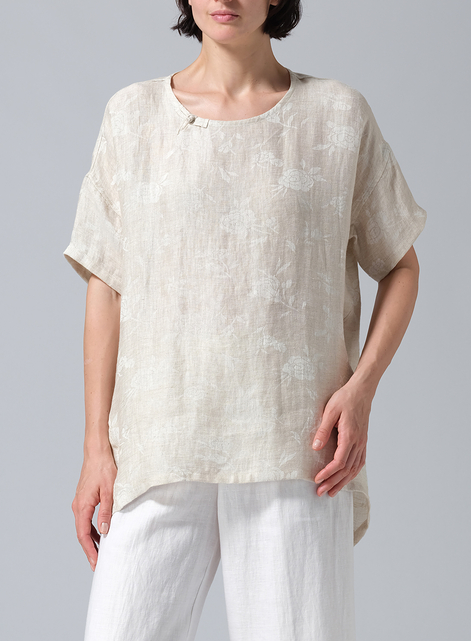 Jacquard Linen Relaxed Handmade Knot Buttons Top