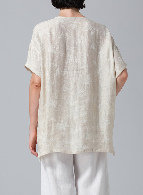 Jacquard Linen Relaxed Handmade Knot Buttons Top