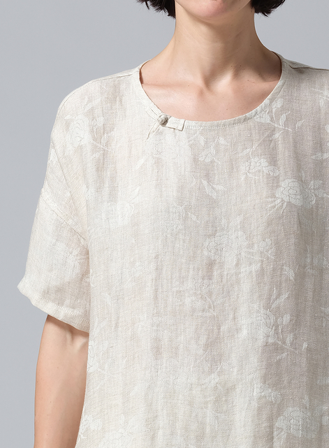 Jacquard Linen Relaxed Handmade Knot Buttons Top