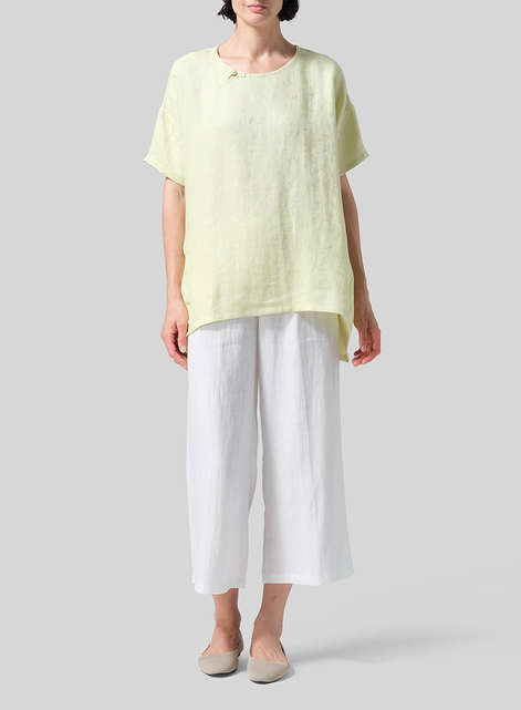 Jacquard Linen Relaxed Handmade Knot Buttons Top