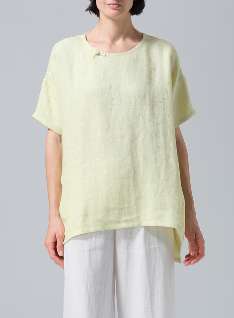 Jacquard Linen Relaxed Handmade Knot Buttons Top