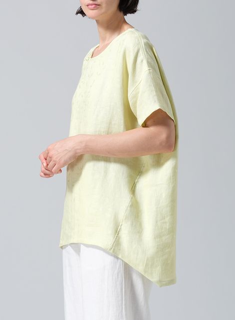 Jacquard Linen Relaxed Handmade Knot Buttons Top