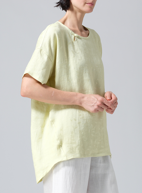 Jacquard Linen Relaxed Handmade Knot Buttons Top