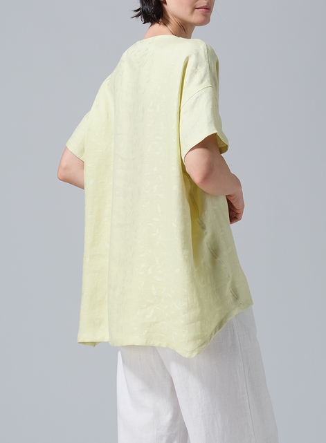 Jacquard Linen Relaxed Handmade Knot Buttons Top