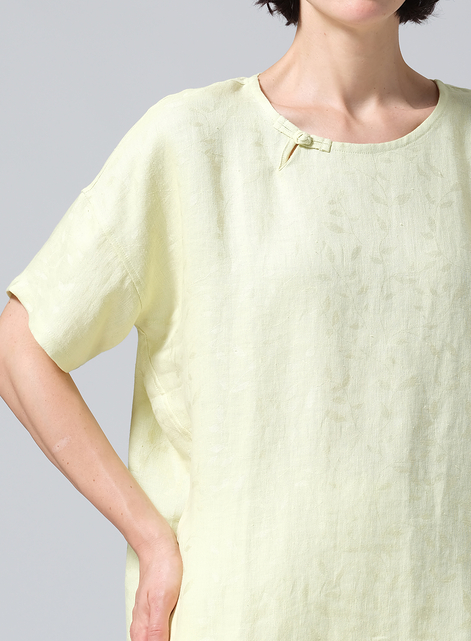 Jacquard Linen Relaxed Handmade Knot Buttons Top