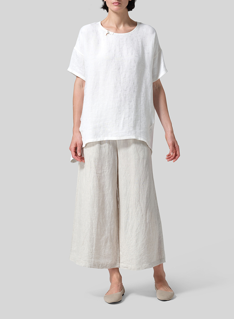 Jacquard Linen Relaxed Handmade Knot Buttons Top