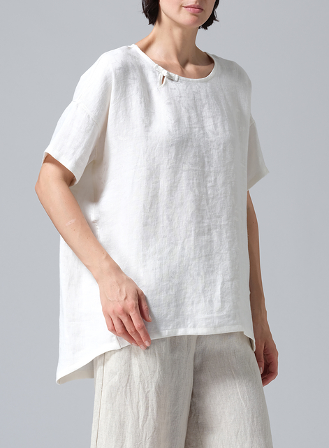 Jacquard Linen Relaxed Handmade Knot Buttons Top