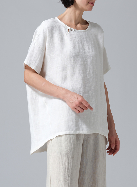 Jacquard Linen Relaxed Handmade Knot Buttons Top