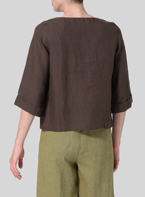 Linen Wide Sleeves V-Neckline Blouse