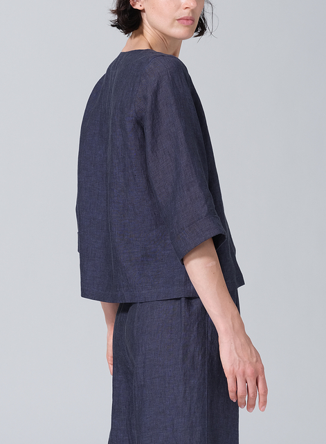 Linen Wide Sleeves V-Neckline Blouse