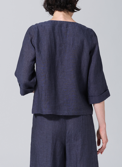 Linen Wide Sleeves V-Neckline Blouse