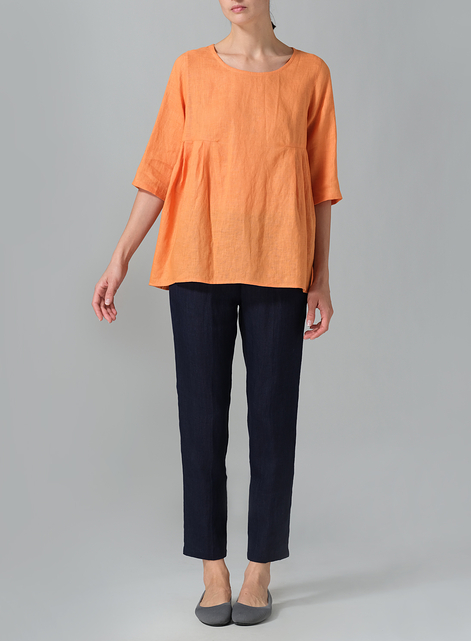 Linen Dropped Shoulder Pleated Box Top