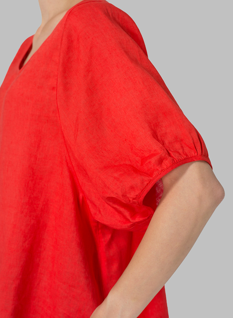Linen Drawstring Cuffs Short Sleeve Top