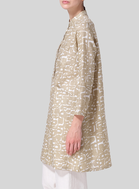 Linen Mandarin Collar A-line Smock Long