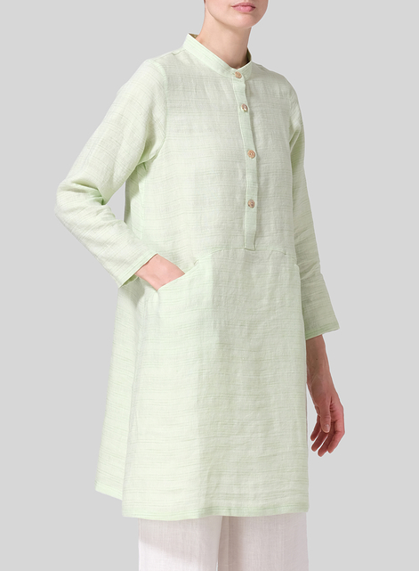 Linen Mandarin Collar A-line Smock Long