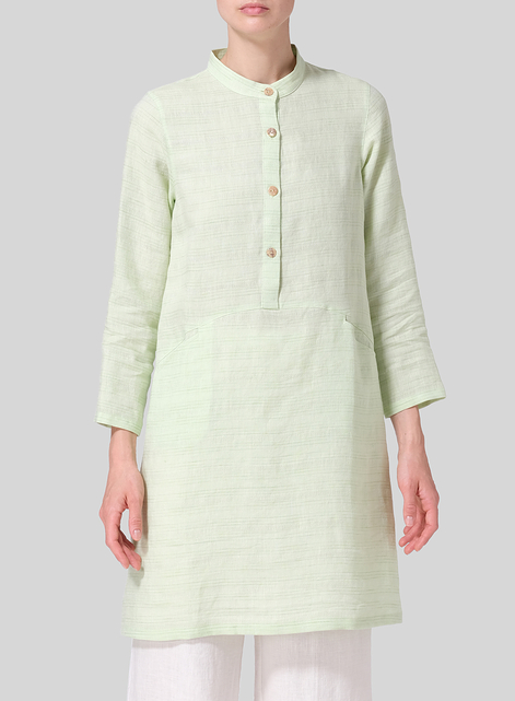 Linen Mandarin Collar A-line Smock Long