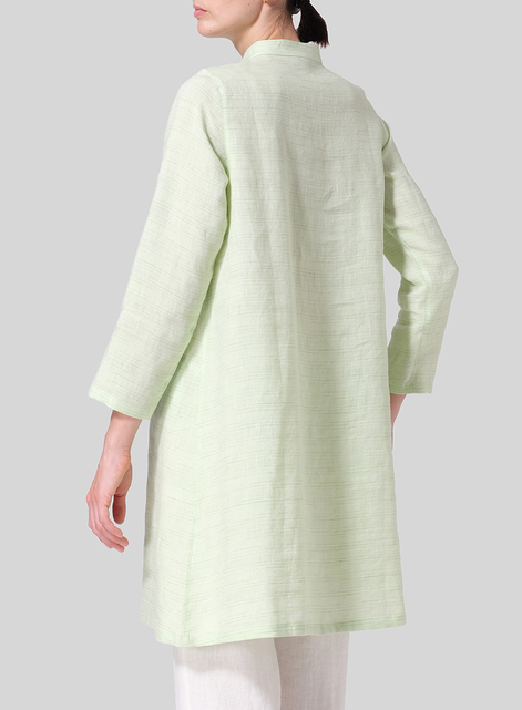 Linen Mandarin Collar A-line Smock Long