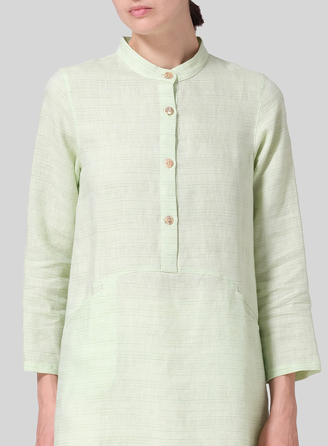 Linen Mandarin Collar A-line Smock Long