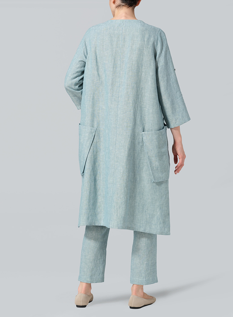 Linen A-shape Patch Pockets Tunic Dress