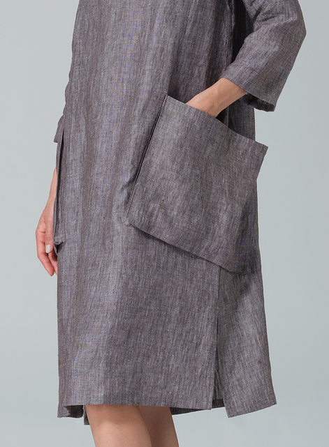 Linen A-shape Patch Pockets Tunic Dress