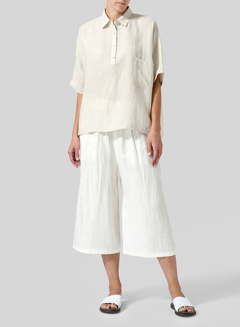 Linen Classic Collar Short Sleeves Shirt
