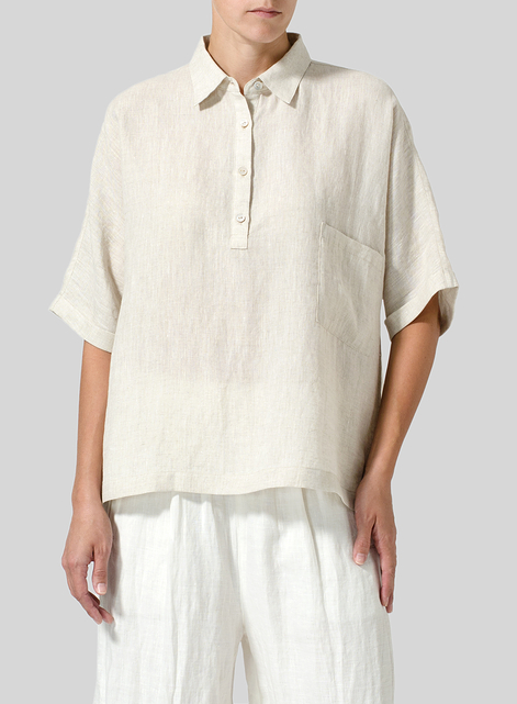 Linen Classic Collar Short Sleeves Shirt